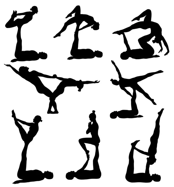 Acrobatic yoga silhouettes — Stock Vector