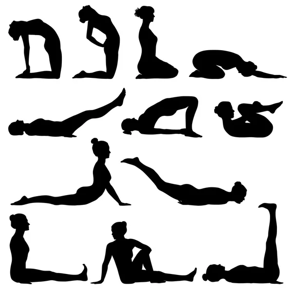 Kadın yoga siluetleri — Stok Vektör