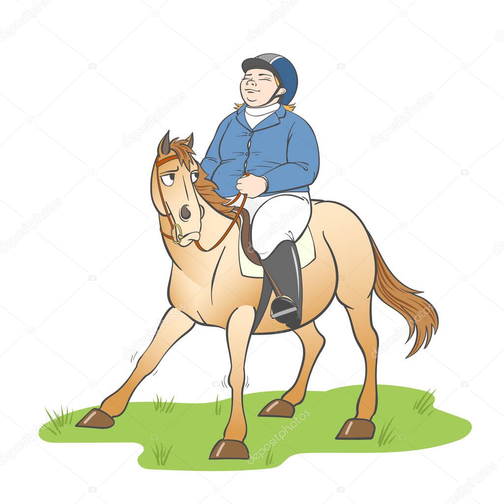 Overweight lady rider sitting on a horse