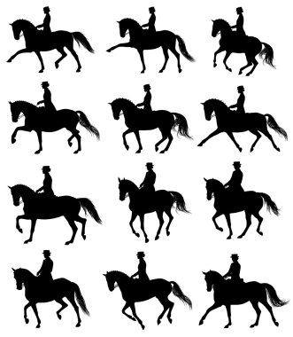 Set of 12 dressage horses with rider  clipart