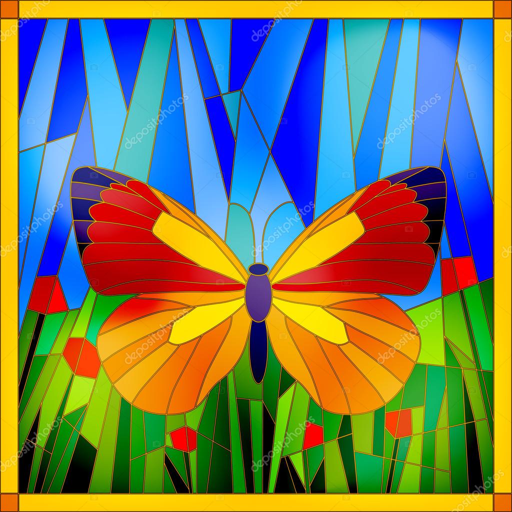 Stained glass butterfly — Stock Vector © anilin #67161599
