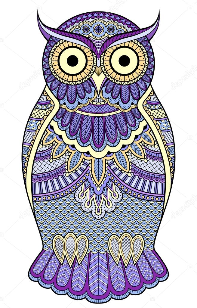 Graphic ornate blue owl