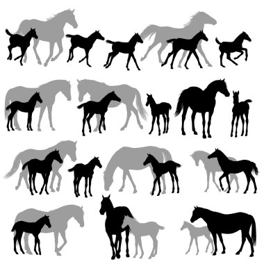 Mares annd foals silhouettes copy clipart