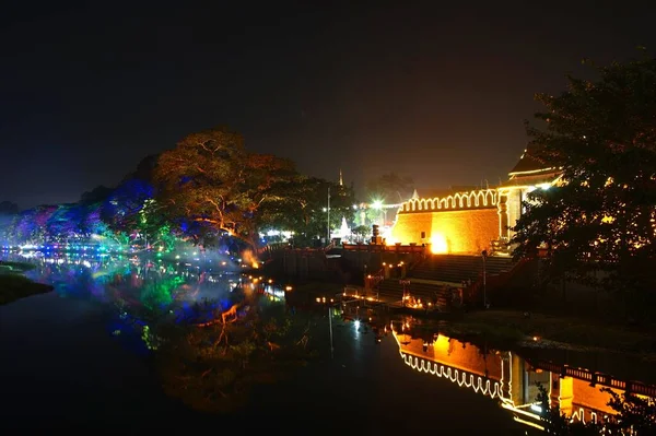 Night Light Show Loy Krathong Festival Lamphun Thailand — Stock Photo, Image