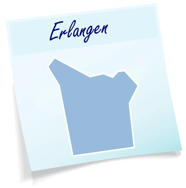 Mapa de Erlangen como nota adhesiva — Vector de stock