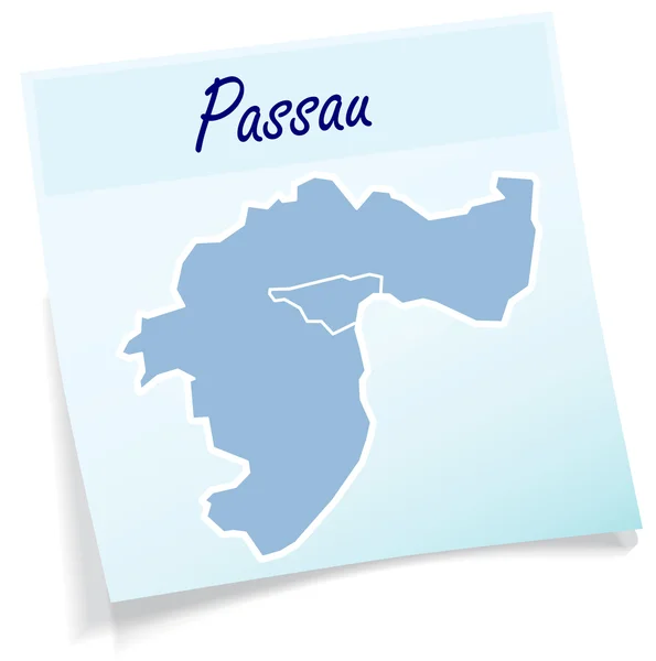 Mapa de Passau como nota pegajosa — Vetor de Stock