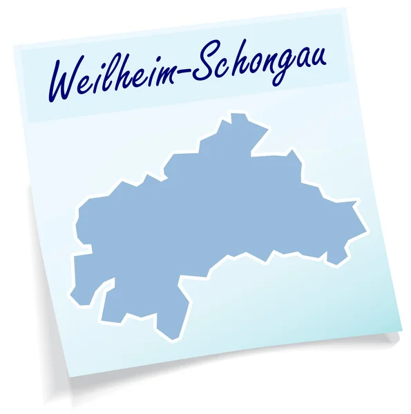 Mapa de Weilheim Schongau como nota adhesiva — Vector de stock