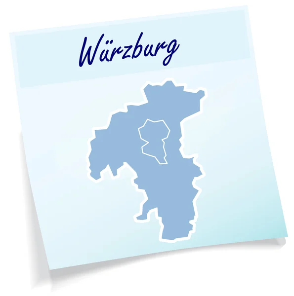 Mapa de Wuerzburg como nota adhesiva — Vector de stock