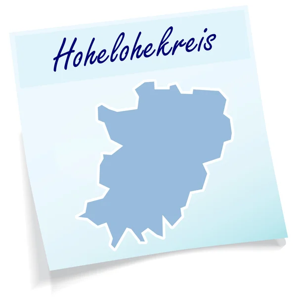 Karte des Hohenlohekreises als Haftnotiz — Stockvektor