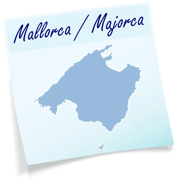 La mappa di Maiorca come nota adesiva — Vettoriale Stock