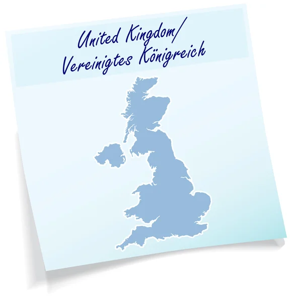 Carte de L'Angleterre comme note collante — Image vectorielle