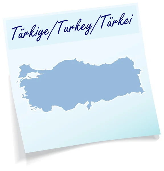 Mappa della Turchia come nota adesiva — Vettoriale Stock