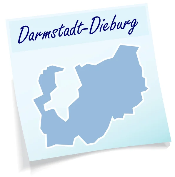 Mapa de Darmstadt-Dieburg como nota adhesiva — Vector de stock