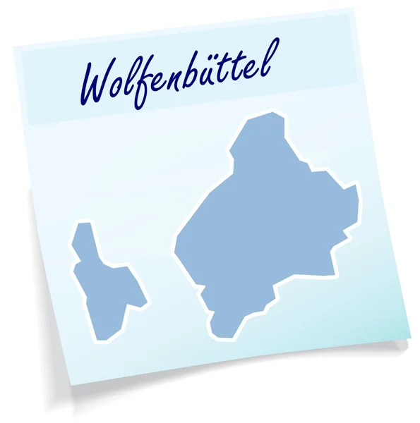 Mapa de Wolfenbuettel como nota adhesiva — Vector de stock