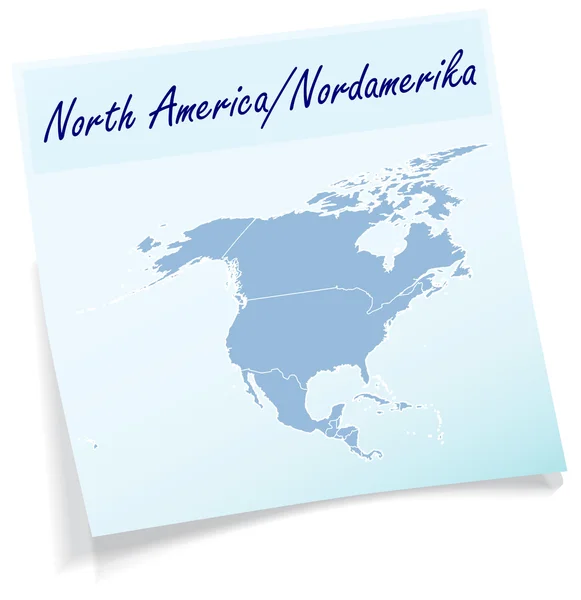 Mapa de América del Norte como nota adhesiva — Archivo Imágenes Vectoriales