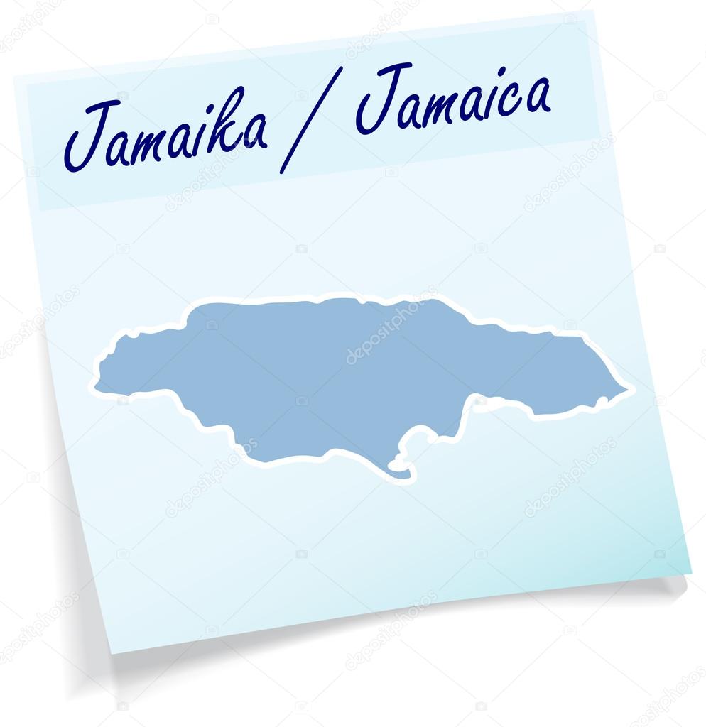 Map of Jamaica as sticky note