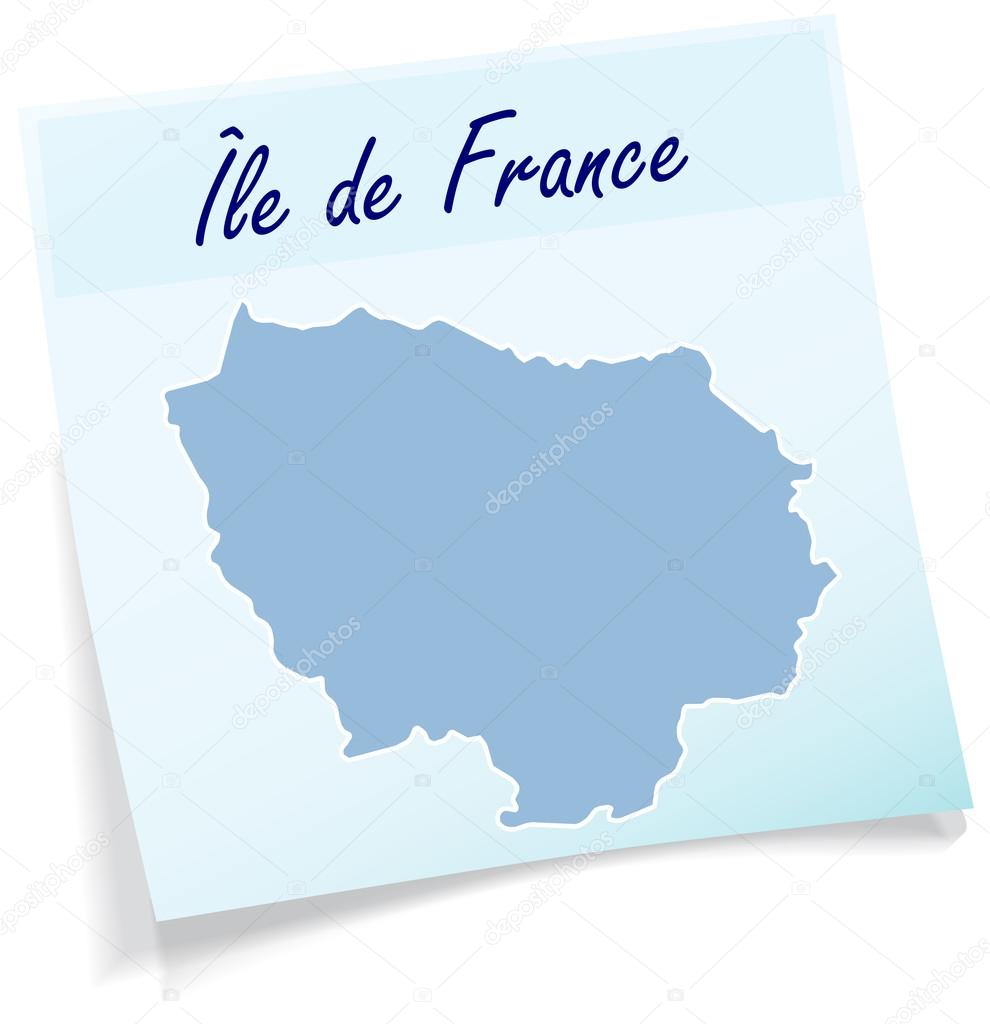 Map of Ile-de-France as sticky note