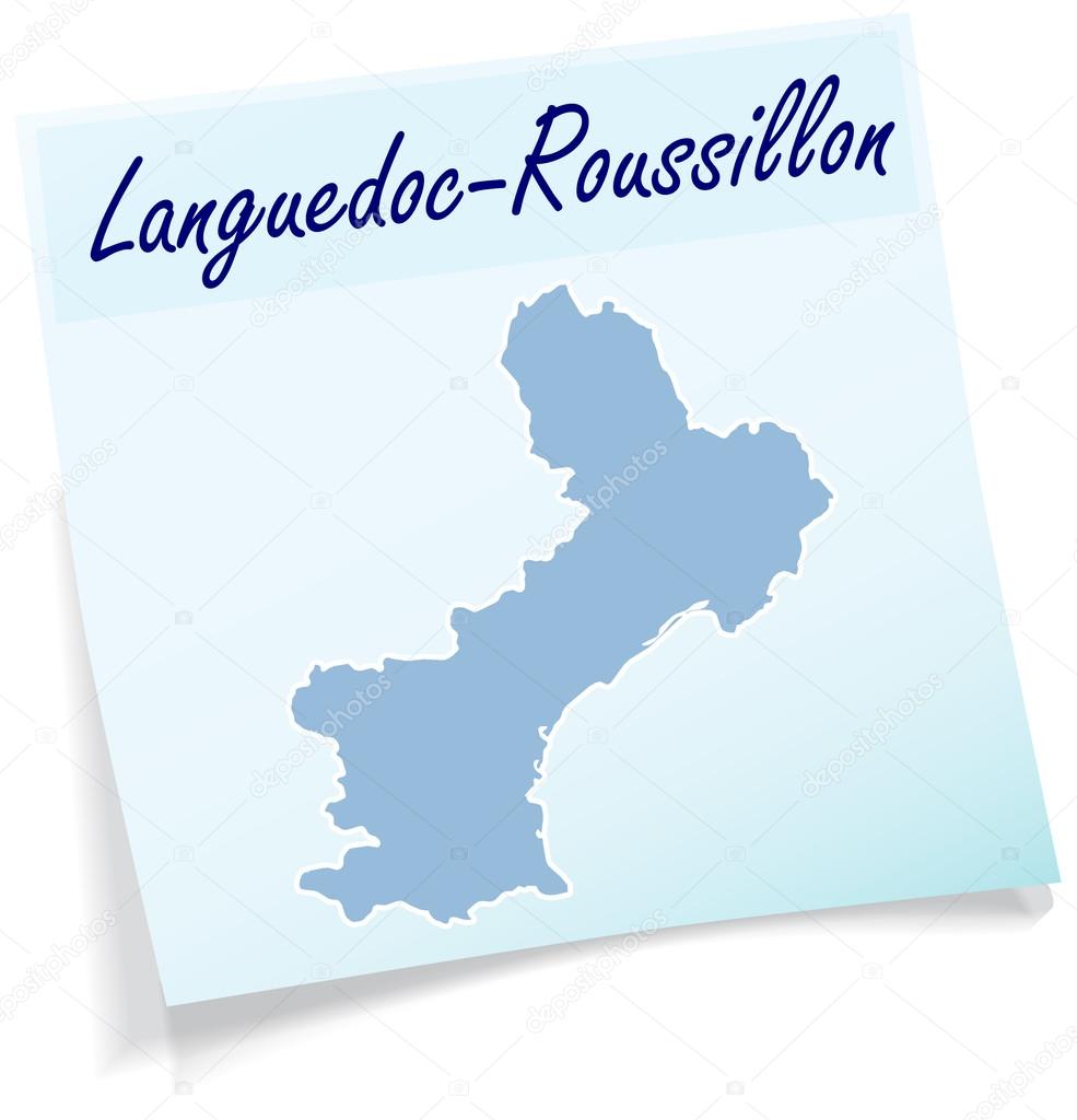 Map of languedoc-roussillon as sticky note