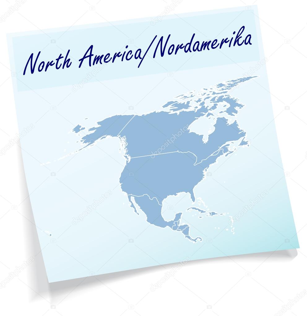 Map of North America as sticky note