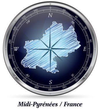 Map of Midi-Pyrenees with borders clipart