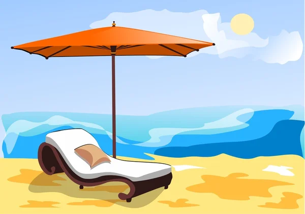 Beach, summer, sea, umbrella, shade, chaise longue, sun — Stock Vector