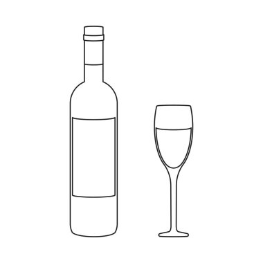 Basit beyaz şarap şişesi ve şarap kadehi.