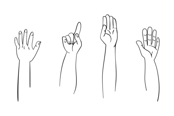 Collection Raised Hands Vector Line Drawing Community Education Concept — Stock Vector