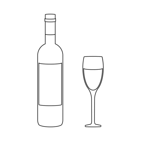 Garrafa Vinho Branco Simples Copo Vinho Vetor Contorno — Vetor de Stock