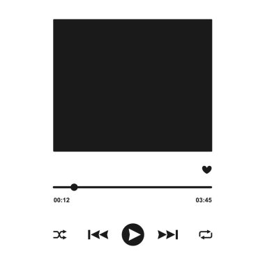 Boş albüm çizimleri ve siluet vektöründeki kontrol düğmeleri ile müzik yayınlamak için ses denetimleri