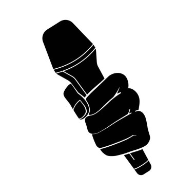 Vektör siluetinde karaoke şarkıcısı konsepti için yumruk ya da el mikrofonu