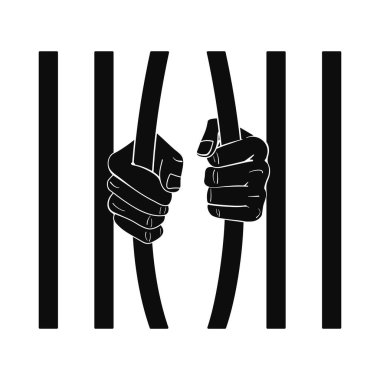 Hapishane parmaklıklarını bükerken yumruklar vektör siluetinde özgürlük kavramını kırıyor