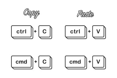 Vektör simgesindeki klavye tuşlarını kopyalamak için Ctrl C Cmd C ve V kısayol tuşları