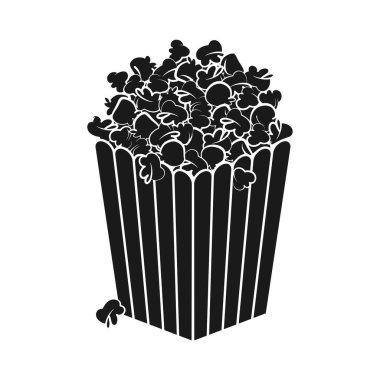 Sinema atıştırmalıkları için siluet vektör simgesinde patlamış mısır kutusu veya kova dolusu patlamış mısır.