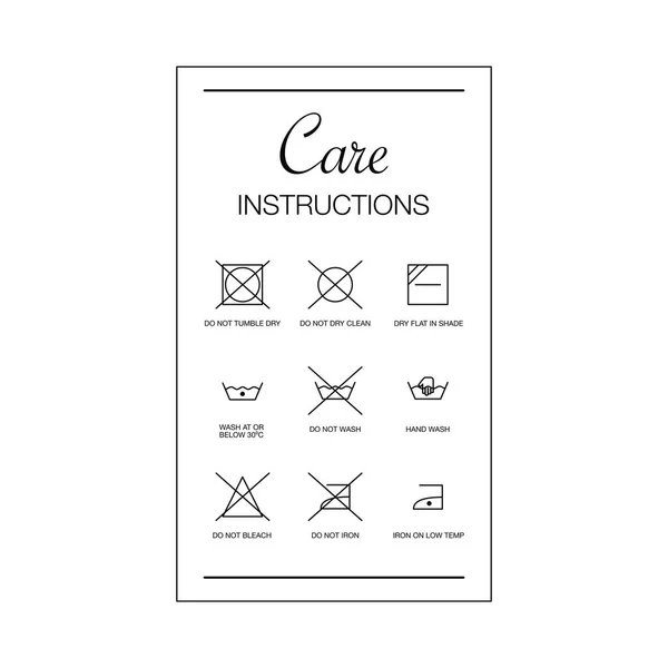 Bekleidungspflegekarte Mit Wäschesymbolen Vektorsymbol — Stockvektor