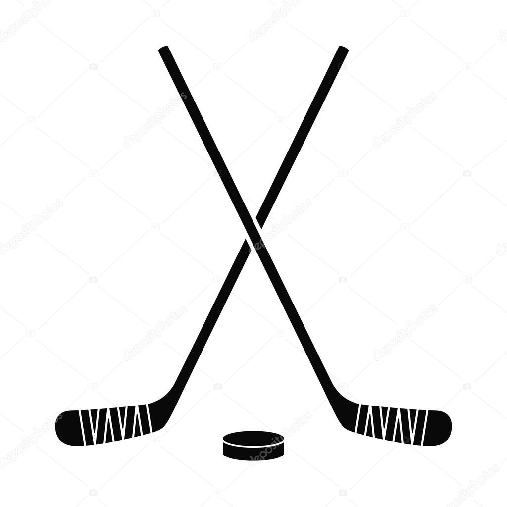 Ice hockey sticks and hockey puck as logo in vector icon