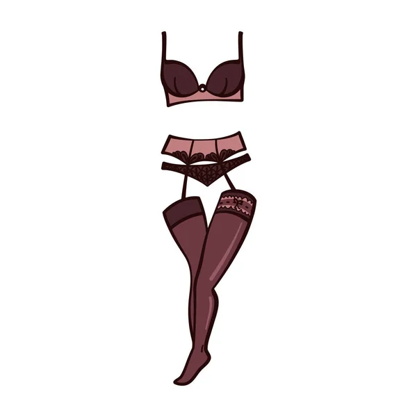 Lingerie Elegante Conjunto Com Sutiã Calcinha Cinto Suspender Liga Meias — Vetor de Stock