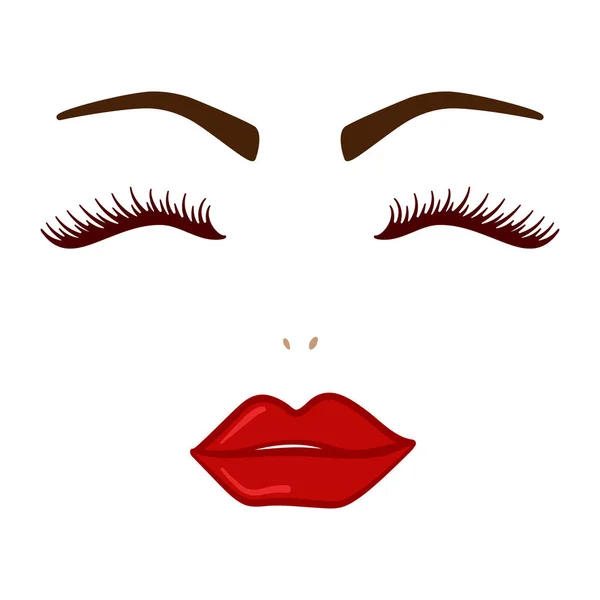 Face Makeup Red Lips Lashes Brows Beauty Concept Vector — Stock Vector