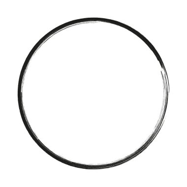 Vektör fırça darbeleri beyaz arka planda boya daireleri çizer. Mürekkeple çizilmiş boya fırçası çemberi. Logo, etiket tasarımı element vektör çizimi. Siyah soyut çember. Çerçeve