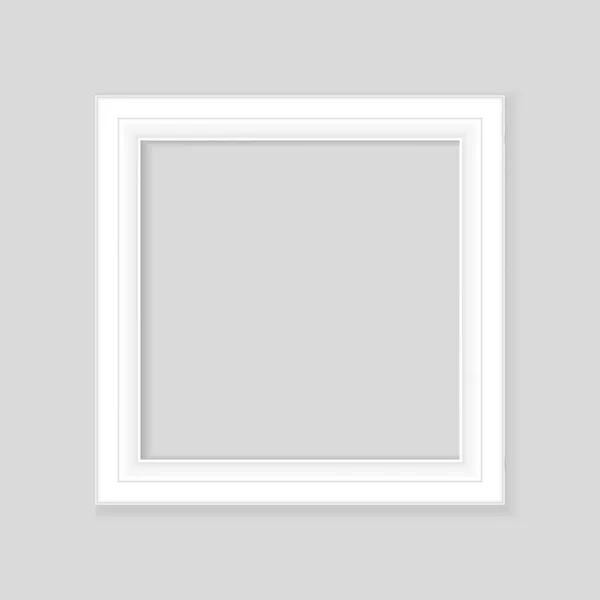 White square frame on gray wall with realistic shadows. Vector illustration. EPS10. — Stock Vector