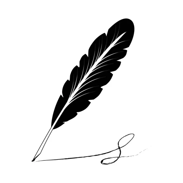En vektor illustration av en gammal penna och bläck. Feather Quill och bläck. En retro bild av en skrift med quill ikon. — Stock vektor