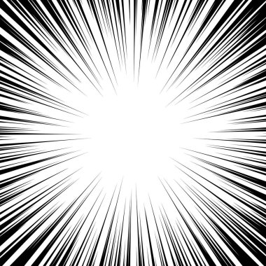 Arkaplan tasarımı veya çizgi film şablonu için vektör siyah radyal hız çizgisi patladı. Çizgi roman tasarım elementi. Siyah ve beyaz vektör çizimi.