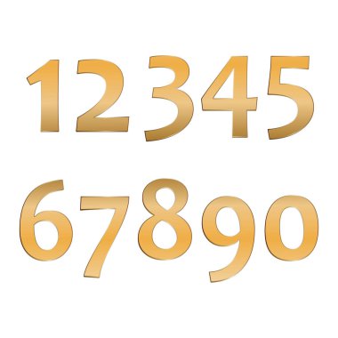 Rakamlar ayarlandı. Vektör altın sayı. Dekorasyon için güzel bir metal tasarımı. Sembol zarafet kraliyet grafiği, moda tabelaları.