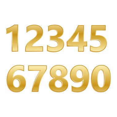 Rakamlar ayarlandı. Vektör altın sayı. Dekorasyon için güzel bir metal tasarımı. Sembol zarafet kraliyet grafiği, moda tabelaları.