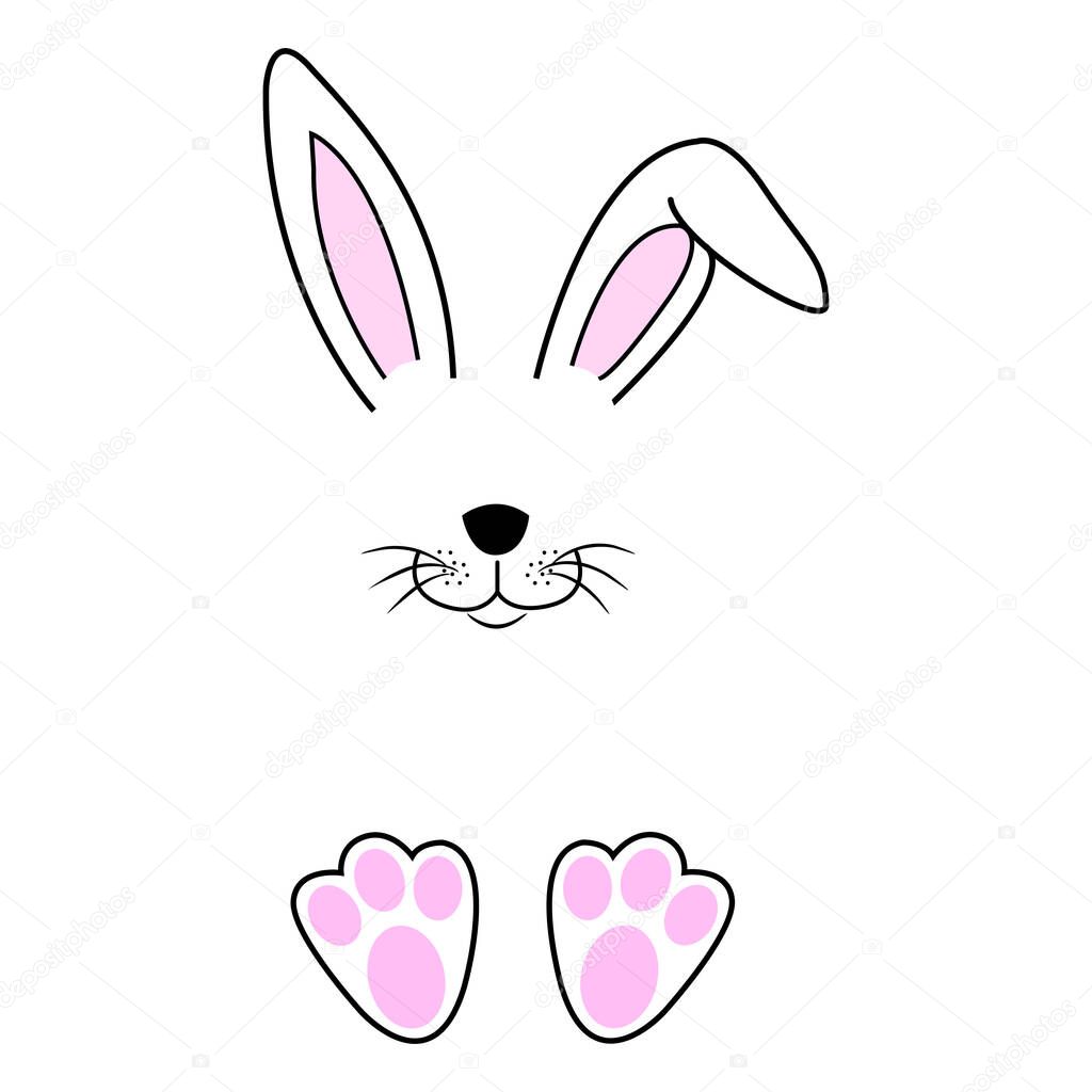 Happy Easter Bunny. Cute bunny split the monogram. White rabbit isolated.