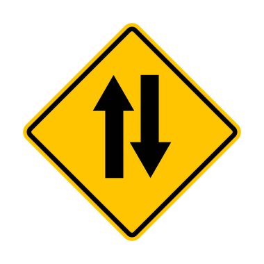 İki yönlü trafik işareti. Sarı elmas şekilli uyarı levhası. Elmas yol işareti. Rhombus yol tabelası. İki yönlü trafiğin çıkışında dikkatli ol.