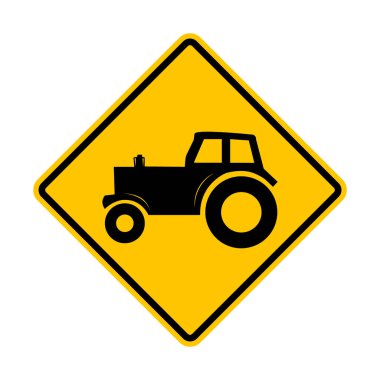 İşaret traktörü. İş traktörleri ve tarım makineleri. Traktör yola doğru gidiyor. Tarım işi. Elmas yol işareti. Rhombus yol tabelası. Sarı Yol İşareti