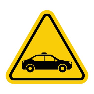 Taksi tabelası. Tren istasyonlarında, havaalanlarında, alışveriş merkezlerinde ve yolcuların taksi hizmetlerini kullanabilecekleri diğer yerlerde durmaya ve park etmeye yönelik yerler. Sarı üçgen yol işareti uyarısı