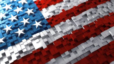 Küp ve bloklardan yapılmış bir Amerikan bayrağına yaklaş.