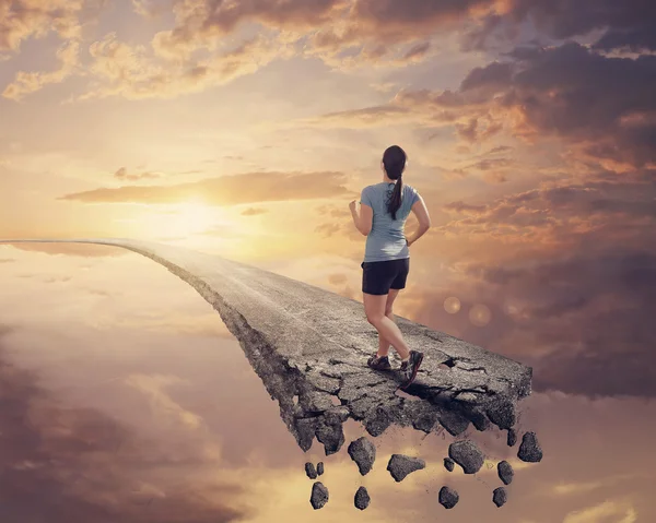 Running on broken road.