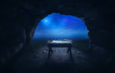 Manger in cave clipart